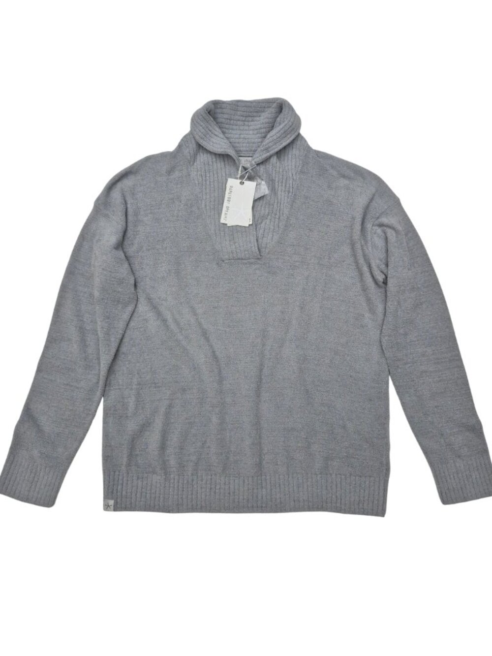 BAREFOOT DREAMS Cozychic Ultra Lite Ribbed Shawl Pullover Sweater S in Gray